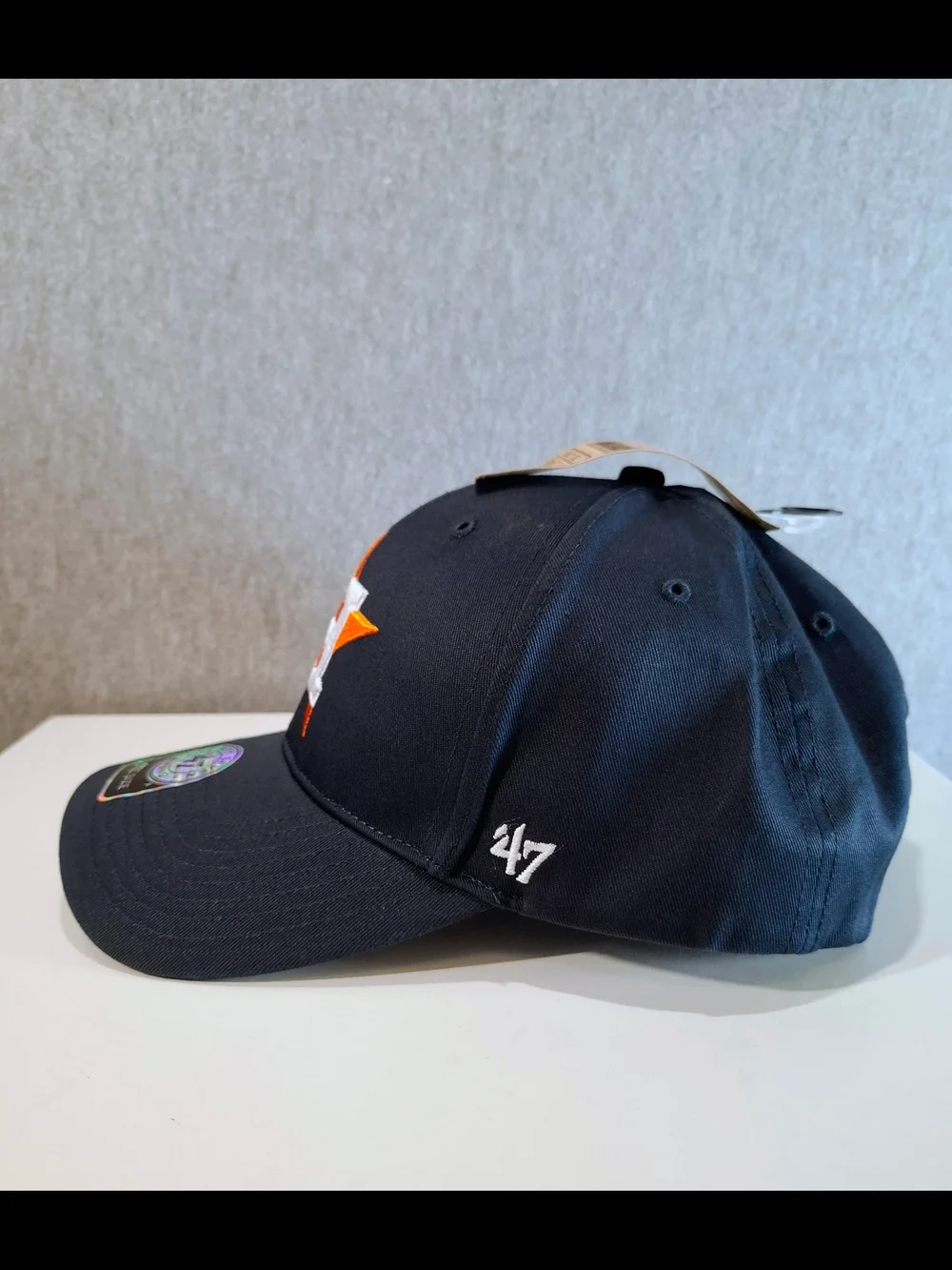 47 Brand Astros Black Cap with Orange and White Star H Logo